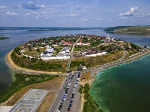 Aerial of Sviyazhsk, UNESCO World Heritage Site, Republic of Tatarstan, Russia, Europe