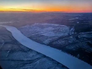 Riverbanks Prints: Aerial of the Taiga around Tura, Krasnoyarsk Krai, Evenki state, Russia