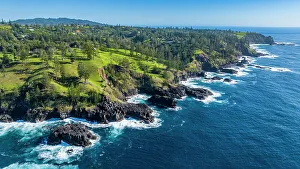 Aerial of the Unesco world heritage site Norfolk island, Australia