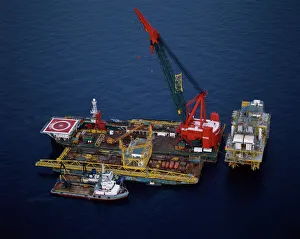 Aerial of the Union oil platform in the Erewan field