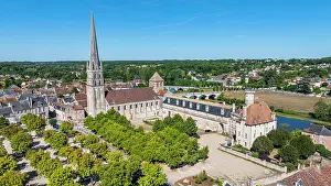 Surroundings Prints: Aerial view of Abbey Church of Saint-Savin-sur-Gartempe showcasing the site and surrounding area in France