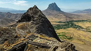 National Prints: Aerial view of Alinja castle showing mountain landscape and valleys in Azerbaijan