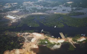 Manaus Prints: Aerial view of Amazon rainforest cleared for industry along the Rio Negro