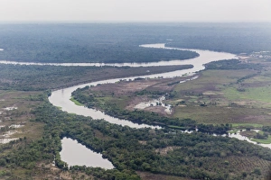 Iquitos Prints: Aerial view of the Amazon River flying into Iquitos, Loreto, Peru, South America