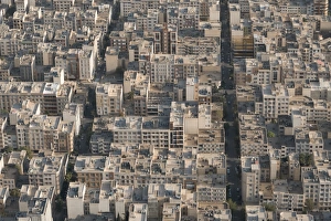 Office Buildings Prints: Aerial view of apartment and office buildings, Central Tehran, Iran, Middle East