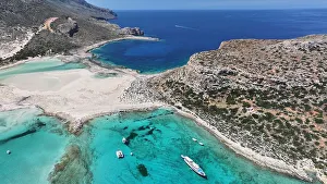 Bright Colors Prints: Aerial view of Balos Lagoon, Balos Beach and Cape Tigani
