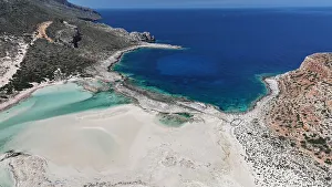 Blue Water Prints: Aerial view of Balos Lagoon, Balos Beach and Cape Tigani