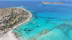 Balos Beach Prints: Aerial view of Balos Lagoon, Balos Beach and Cape Tigani