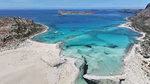 Water Sports Prints: Aerial view of Balos Lagoon, Balos Beach and Cape Tigani
