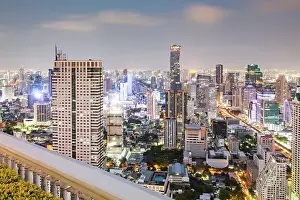 Commercial Prints: Aerial view of Bangkok City skyscrapers with King Power Mahanakhon building