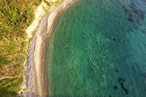 Latina Province Prints: Aerial view of an empty beach on Palmarola island