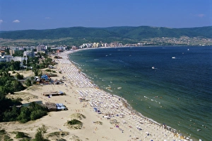 Bulgaria Prints: Aerial view over beach, Sunny Beach, Black Sea coast, Bulgaria, Europe
