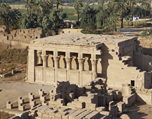 Dendera Prints: Aerial view over the Birth House and the Coptic Church, at the Temple of Hathor