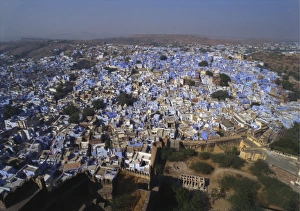 Crowded Prints: Aerial View of Blue Houses for the Bhrahman, Jodhpur, Rajasthan, India