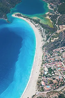 Asia Minor Prints: Aerial view of Blue Lagoon and Belcekiz Beach, Oludeniz, near Fethiye, Mediterranean Coast