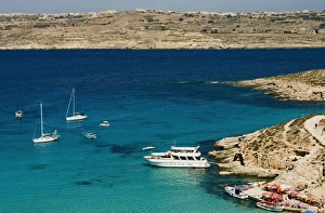 Aerial view of Blue Lagoon, Comino Island, Malta, Mediterranean, Europe