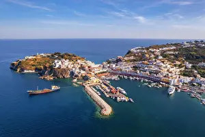 Fishing Village Prints: Aerial view of the blue water around the harbour of Ponza island on a sunny day