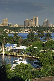 Fort Lauderdale Prints: Aerial view over boats and houses on the harbour with