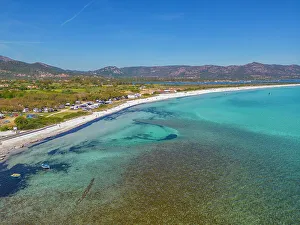 Olbia Prints: Aerial view of Cala d Ambra Beach at San Teodoro