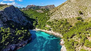 National Prints: Aerial view of cala Murta beach showcasing clear waters and cliffs in Mallorca