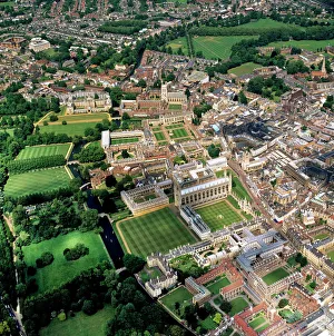 Aerial view of Cambridge including The Backs where several University of Cambridge colleges back on to the River Cam, Cambridge, Cambridgeshire, England, United Aerial view of Cambridge including The Backs where several University of Cambridge colleges back on to the River Cam, Cambridge, Cambridgeshire, England, United