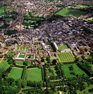 View From Above Prints: Aerial view of Cambridge including The Backs where several University of Cambridge colleges back on to the River Cam