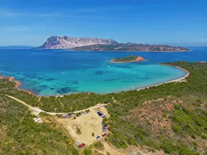 Olbia Prints: Aerial view of Capo Coda Cavallo and Isola Di Tavolara in the background