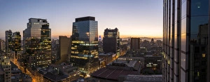 Chilean Prints: Aerial view of Central Santiago City at Night, Santiago, Chile, South America