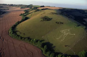 Aerials Prints: Aerial view of Cerne Abbas giant, Dorset, England, United Kingdom, Europe