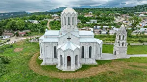 Chapel Prints: Aerial view of a church surrounded by greenery in Qarabaqh, Azerbaijan