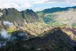 Reunion Prints: Aerial view, Cilaos Cirque, Reunion