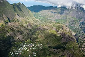 Reunion Prints: Aerial view over Cilaos Cirque. Reunion