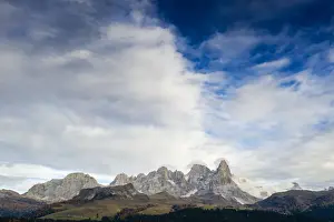 Trento Prints: Aerial view of Cimon della Pala, Pale di San Martino (Pala group), Rolle Pass, Dolomites