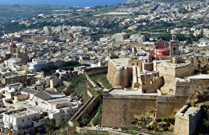 Rabat Prints: Aerial view of the Citadel, Victoria or Rabat, Gozo Island, Malta, Mediterranean, Europe