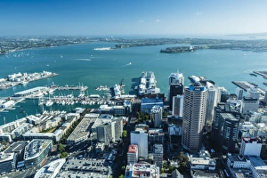 Aerial view of the city of Auckland from the Sky Tower, Auckland, North Island, New Zealand, Pacific