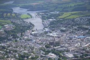 Aerials Prints: Aerial view of city and cathedral, Truro, Cornwall, England, United Kingdom, Europe