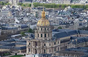 Alleys Prints: Aerial view over city including Cathedrale Saint Louis des Invalides, Paris, France