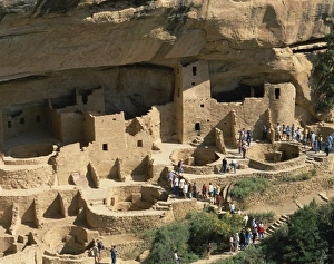 Mesa Verde Prints: Aerial view over the Cliff Palace crowded