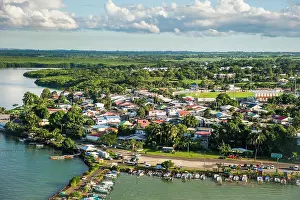 Guadeloupe Prints: Aerial view of the coast at Sainte-Rose