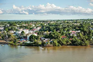 Guadeloupe Prints: Aerial view of the coast at Sainte-Rose