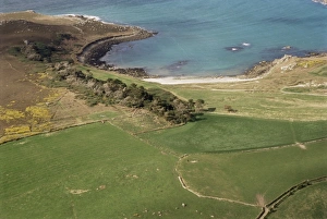 Tresco Prints: Aerial view of coast, Tresco, Isles of Scilly, United Kingdom, Europe