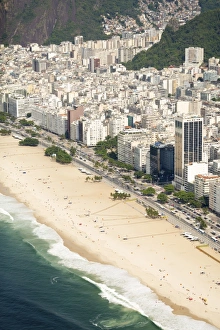 Brazil Prints: Aerial view of Copacabana Beach, Rio de Janeiro, Brazil, South America