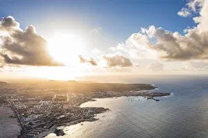 Corralejo Prints: Aerial view of Corralejo at sunset, Fuerteventura, Canary Islands, Spain, Atlantic, Europe