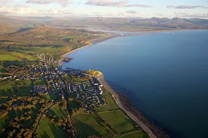 Aerials Prints: Aerial view of Criccieth in evening light, Llyn Peninsula, North Wales