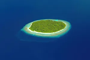 Aerial view of a Desert Island, The Maldives, Indian Ocean, Asia
