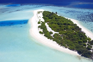 Desert Island Prints: Aerial view of a desert island, Maldives, Indian Ocean, Asia