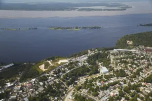 Manaus Prints: Aerial view of development along the Rio Negro, Manaus, Amazonas, Brazil, South America