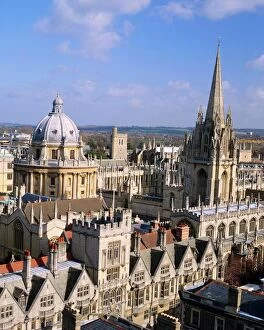 Oxford Collection: Aerial view over the dome of the Radcliffe Camera and a spire of an Oxford college