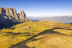 Plateau Prints: Aerial view by drone of autumn colors at Alpe di Siusi (Seiser Alm