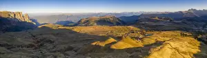 Plateau Prints: Aerial view by drone of autumn sunrise over Alpe di Siusi (Seiser Alm), Dolomites